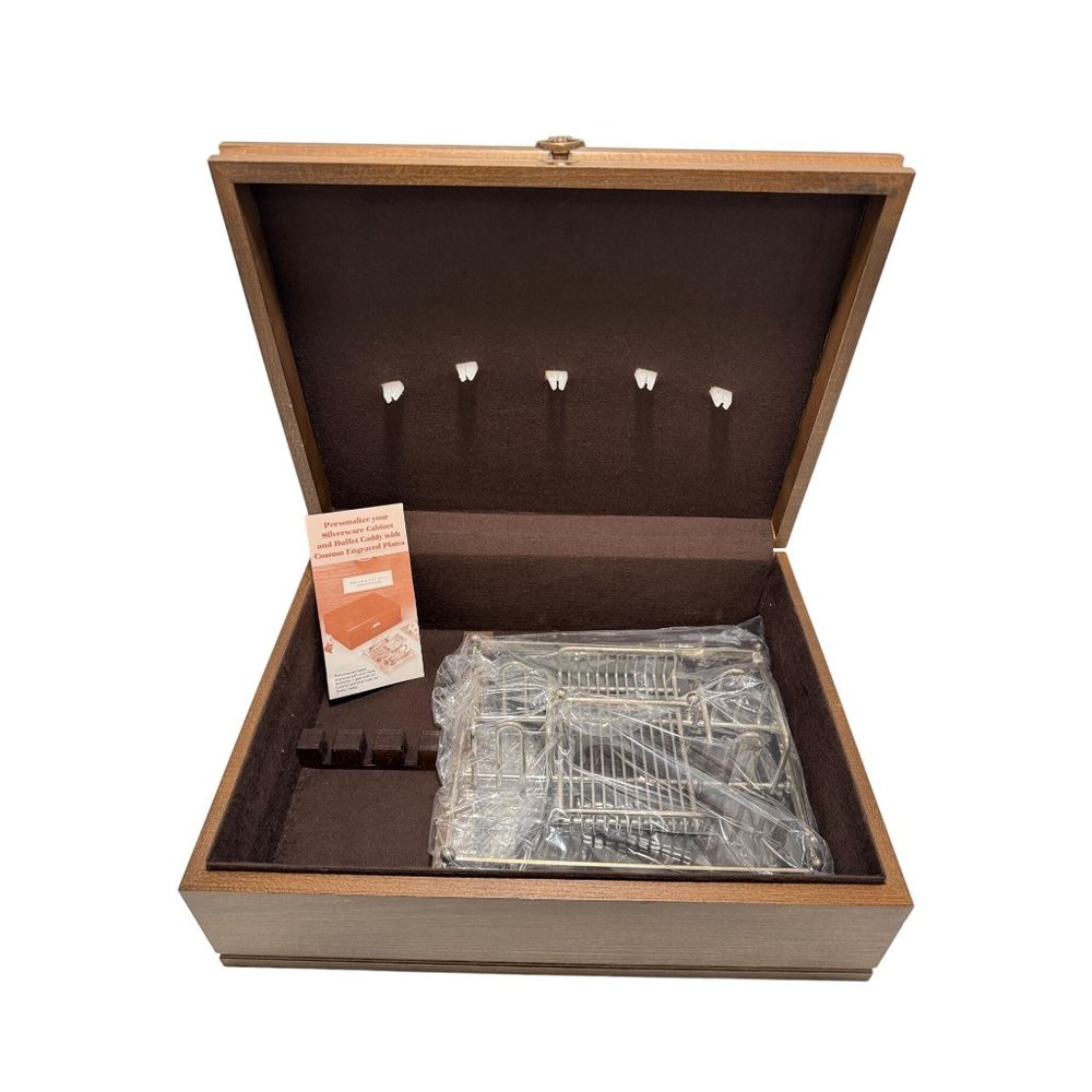 Vintage Large Wooden Silverware Chest Storage Case With Removable Utensil Caddy